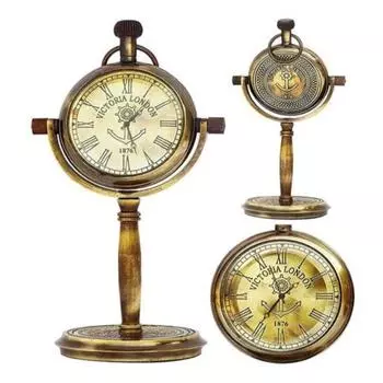 Настольные часы ручной работы из латуни в старинном стиле – 13,97 см, полированные, гравированные как