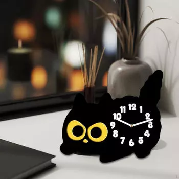 Настольные часы с котом, аналоговые часы с котенком для камина, украшение на новоселье, каминная полка, не тикающие
