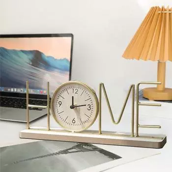 Настольные часы, украшения, металлические часы LOVE HOME, деревянная основа, бесшумные часы с бесшумным ходом для дома, офиса, гостиной, металлические буквы, цифровые аналоговые A