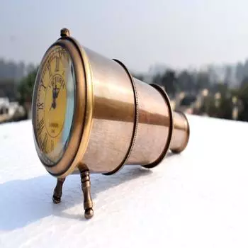 Настольные часы в стиле телескопа из латуни, настольные часы ручной работы, коричневые, антикварные, 15 см как
