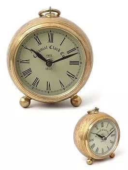 Настольные металлические часы с гравировкой большие, Латунь, Iron Round Table Clock Brass Big, John Molly Decor&Gifts