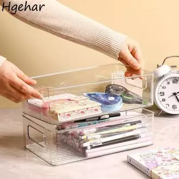 Настольные ящики для хранения с прозрачной пластиковой ручкой для закусок и всякой всячины, для организации кухни, портативных канцелярских принадлежностей для офиса и дома