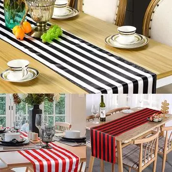 Настольный бегун черный, белый цвет в полоску, ужин, день рождения, свадьба, весенний декор 30*183CM красный