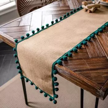 Настольный бегун с кисточками, маленькие шарики, хлопковый современный комод для сельского дома, шарф, домашний декор зелёный