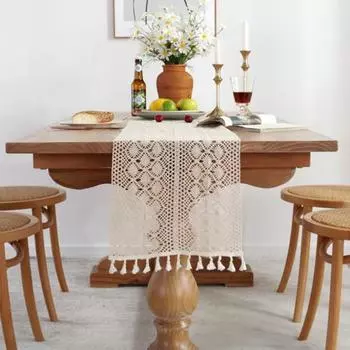 Настольный бегун с кисточками, полый дизайн, чехол для стола в стиле бохо для дома, украшения для фермерского дома в деревенском стиле C