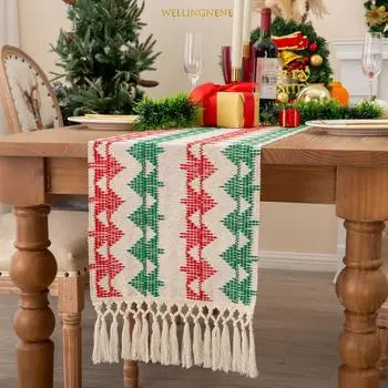 Настольный бегун с кисточками в богемном стиле, длинная скатерть, рождественское украшение стола 33x90cm