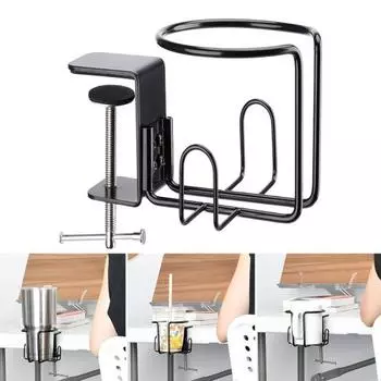 Настольный держатель для чашек, зажим для защиты от проливания, настольный держатель для напитков, прочный зажим для шезлонга, горизонтальное/вертикальное крепление из нержавеющей стали чёрный