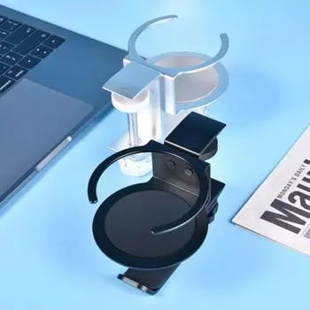 Настольный держатель для чашки с вешалкой для наушников, грузоподъемность 5 кг/11 фунтов, регулируемый зажимной держатель для кофейной кружки с защитой от проливания и вращающейся на 360 градусов рукояткой A чёрный
