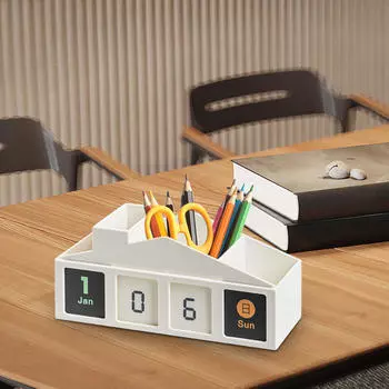 Настольный держатель для карандашей с календарной карточкой 8,5x3,2x3,6 дюйма, кисть для макияжа для офисных принадлежностей чёрный