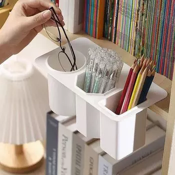 Настольный держатель для ручек Houseeker с тремя отделениями, органайзер для канцелярских принадлежностей для студентов, ящик для хранения офисных принадлежностей чёрный