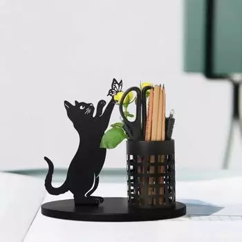 Настольный держатель для ручек, контейнер для кистей для макияжа, креативная форма, нержавеющий, устойчивый к коррозии, многофункциональный органайзер в форме кошки, органайзер для хранения ручек B