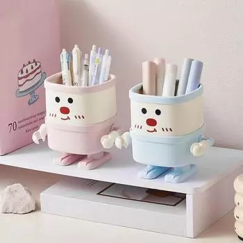 Настольный держатель для ручек, мультяшный стаканчик для хранения карандашей, многофункциональный органайзер для кистей для макияжа для домашнего офиса, школы, класса розовый
