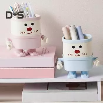 Настольный держатель для ручек, мультяшный стаканчик для хранения карандашей, многофункциональный органайзер для кистей для макияжа для домашнего офиса, школы, класса розовый