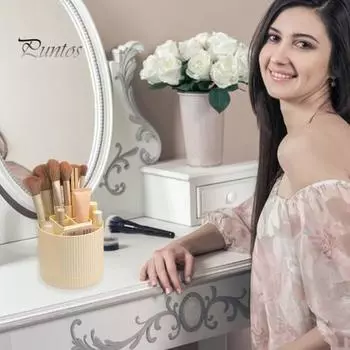 Настольный держатель для ручек с несколькими отделениями, большая вместительная вращающаяся на 360 градусов прозрачная косметическая коробка для кистей для макияжа, губная помада, подводка для глаз серый/чистый