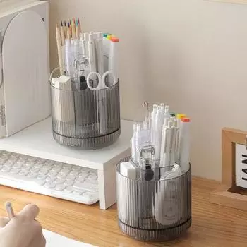 Настольный держатель для ручек с несколькими отделениями, большая вместительная вращающаяся на 360 градусов прозрачная косметическая коробка для кистей для макияжа, губная помада, подводка для глаз