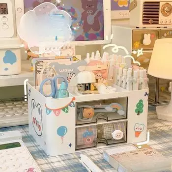 Настольный держатель для ручек, симпатичный, большой емкости, органайзер для ящиков, органайзер для канцелярских принадлежностей для студентов, офисный органайзер для девочек белый