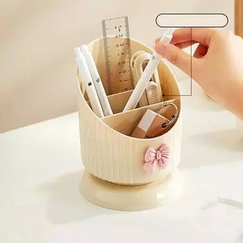 Настольный держатель для ручек Ведро для хранения косметики в студенческом общежитии Большая емкость Ручка для макияжа Помада Карандаш для бровей светло-желтого