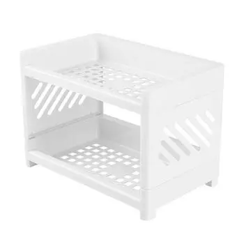 Настольный двухслойный пластиковый стеллаж для хранения офисных канцелярских принадлежностей и органайзер для хранения для студентов C9F9 White-One size