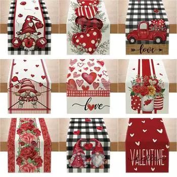 Настольный флаг День святого Валентина Любовь Украшение дома Скатерть Скатерть льняной принт 33cmx180cm ZQ18-1