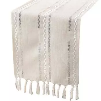 Настольный флаг ручной работы в стиле ретро с кисточкой, хлопковая и льняная дорожка для стола в фермерском доме для свадебного обеденного декора L зелёный