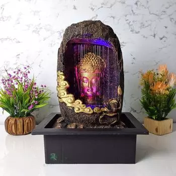 Настольный фонтан Гуфа Будда с LED RGB подсветкой для декора дома/офиса/подарка/подарка на новоселье/подарка на свадьбу (Коричневый камень)