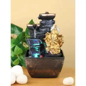 Настольный фонтан из смолы с Господом Ганешей для декора дома и офиса золотистый/чёрный