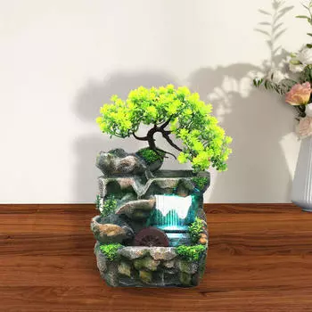 Настольный фонтан из смолы с подсветкой 110 В, украшение стола, ландшафтный мини-водопад для