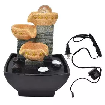 Настольный фонтан с теплым светом, регулируемый водяной насос, низкий уровень шума, внутренний водопад, смоляной орнамент