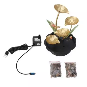 Настольный фонтан с USB-украшением в виде четырех листьев лотоса, тихий циклический фонтан со светодиодной подсветкой