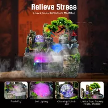 Настольный фонтан, украшения для сада со светодиодами, птица и рыбак с распылителем, водяной насос, успокаивающий ваш разум United States