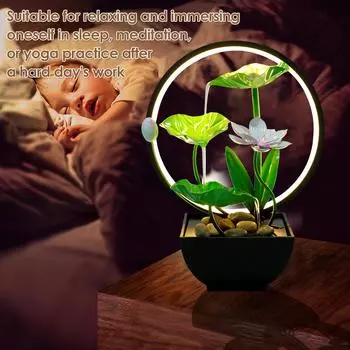 Настольный фонтан «Водяная лилия» с натуральным камнем, USB-зарядка, настольный фонтан со встроенным насосом, 3 уровня, водопад с зелеными листьями