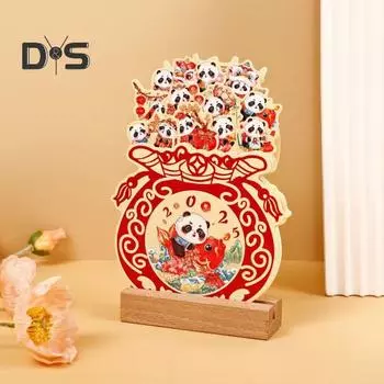 Настольный календарь 2025 года с 12 ежемесячными карточками и деревянной подставкой. Ежемесячный календарь-планировщик. Украшение для украшения стола для домашнего офиса. Panda