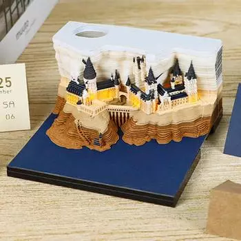 Настольный календарь 2025 года с подставкой для ручки Magic Castle 3D блокнот Panda Football Paper Carving Art Memo Подарок на новоселье Декор для рабочего стола