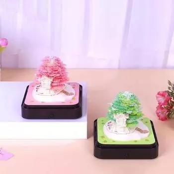 Настольный календарь 3D 2024 Календарь Блокнот со светодиодной подсветкой Дом Скульптура Бумага Резьба Художественное ремесло для украшения дома F