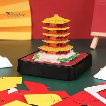 Настольный календарь 3D 2024 Календарь Блокнот со светодиодной подсветкой Дом Скульптура Бумага Резьба Художественное ремесло для украшения дома F