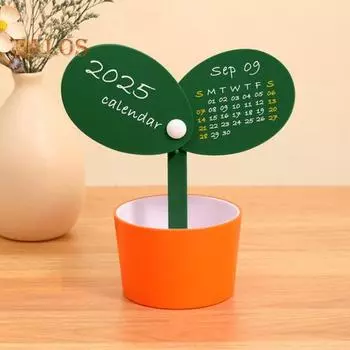 Настольный календарь-держатель для ручек на 2025 год, календарь с горшечными растениями, с основанием-держателем для ручек, настольное украшение для домашнего офиса оранжевый