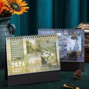 Настольный календарь на 2024 год, картина маслом, узор, перевернутый дизайн, легко читаемый, эффективный планировщик расписания, украшение для настольного календаря A