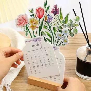 Настольный календарь на 2024 год с деревянной основой, тип карты с мультяшной тематикой, на 12 месяцев с января по декабрь 2024 года, ежемесячный настольный календарь для дома, офиса и школы E