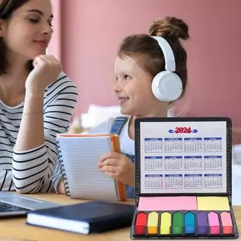 Настольный календарь с красочными липкими заметками, легко отделяемый, сильная липкость, календарь на 2024 год, липкие блокноты, офисные принадлежности A