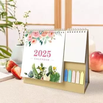 Настольный календарь Янв. по Декабрь 2025 г. 12-месячный настольный календарь с перекидным календарем и блокнотами белый/розовый