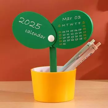Настольный календарь Yousheng Pen Holder 2025, календарь с растениями в горшках, с основанием для держателя ручки, настольное украшение для домашнего офиса, органайзер жёлтый