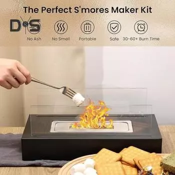 Настольный камин с двойными стеклянными панелями для использования в помещении, на открытом воздухе, на заднем дворе, на балконе, на террасе, прямоугольный камин, прочная переносная печь-грелка, украшение чёрный