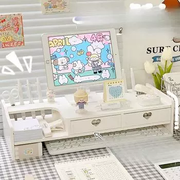 Настольный компьютер, более высокая полка, полка для хранения в студенческом общежитии, многоуровневый шкафчик, полка для хранения в ящике стола double drawer белый