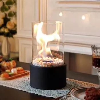 Настольный костер с прозрачным стеклянным покрытием для внутреннего и наружного использования на заднем дворе, балконе, патио L чёрный