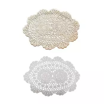 Настольный коврик 25 * 35см Бежевый/Белый Кружевные Салфетки Цветочный белый