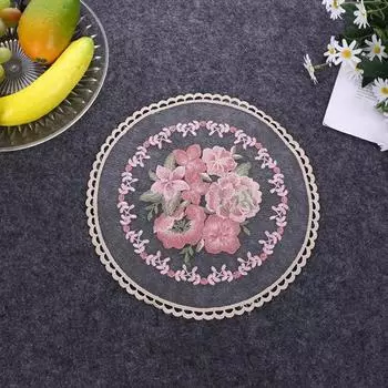 Настольный коврик из молочного волокна, нежная вышивка, романтический винтажный круглый бегун для обеденного стола серый