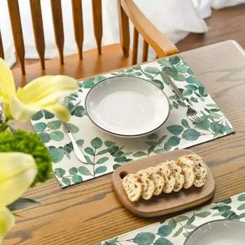 Настольный коврик Теплоизоляционный противоскользящий нескользящий многоразовый праздничный деревенский стол с листьями эвкалипта B зелёный