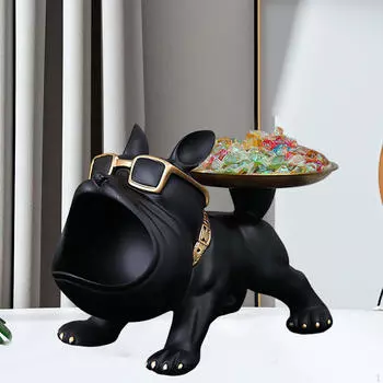 Настольный лоток для хранения, фигурка собаки, статуя, скульптура животного, лоток для ювелирных конфет для офиса чёрный