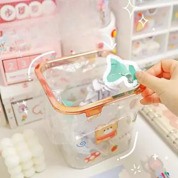 Настольный маленький мусорный бак, бытовой настольный прозрачный квадратный мультфильм, очищающая бумага, конфетти, ведро для хранения без крышки, студенты small 16*16*15cm прозрачный
