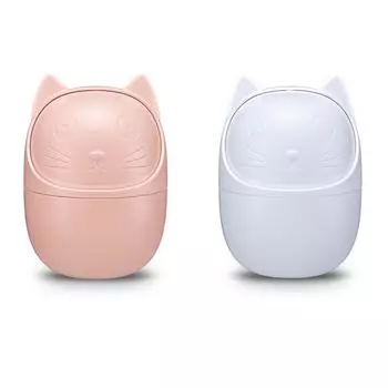 Настольный мини-мусорный контейнер для хранения, мультяшный для кота, небольшой мусорный бак с вращающейся крышкой, бумажные отходы, дропшиппинг белый